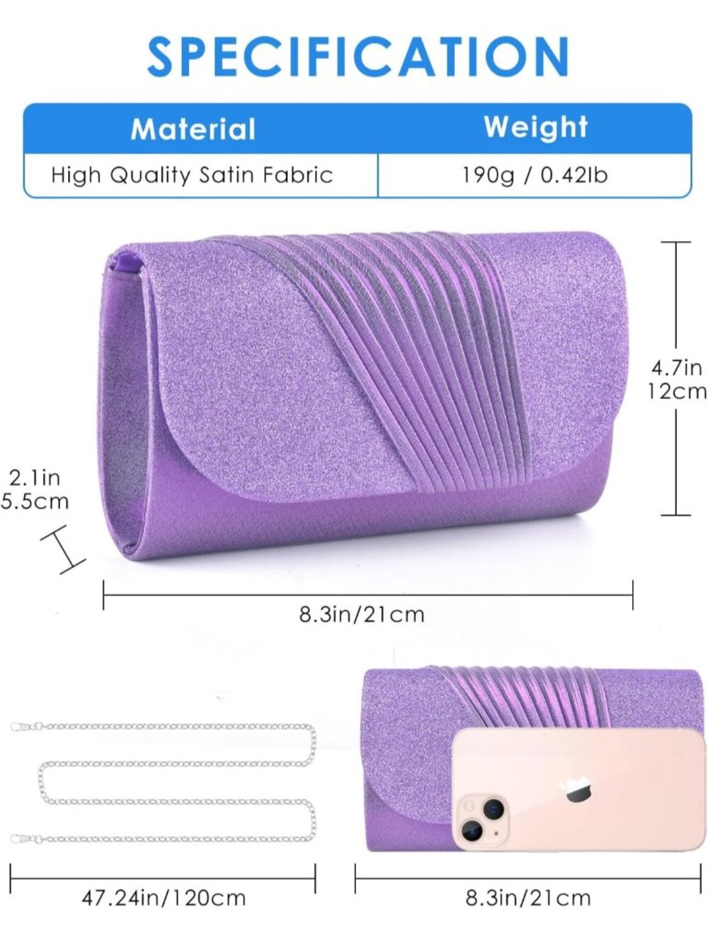 👜 Women's Purple Formal Wedding Party Cocktail Prom Crossbody Clutch Purses - Picture 4 of 6